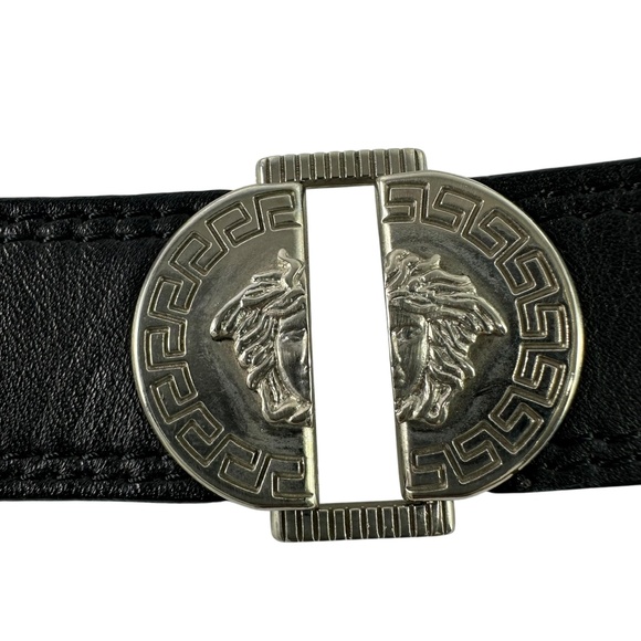Rare Genuine GIANNI VERSACE Black Leather Relief Joint Medusa Unisex Belt 40 - Picture 1 of 14